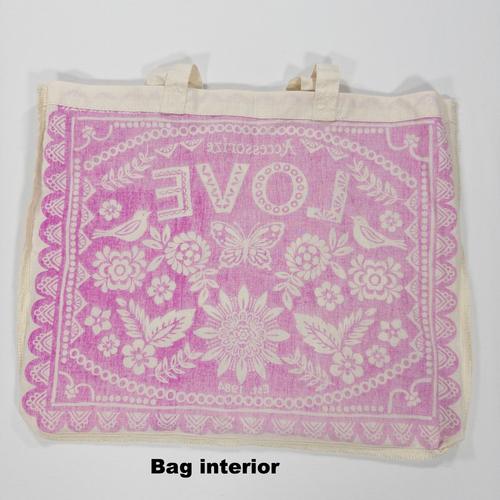 NWT Accessorize Pink Love Folk Floral Cotton Tote Bag Reusable Shopper Boho - Picture 8 of 14